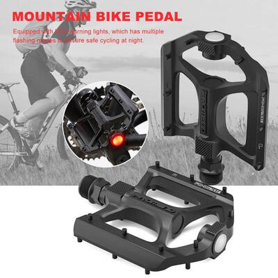 MTB Bicycle Pedal With Warning Light Alloy Anti-slip Pedals