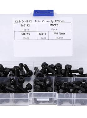 120pcs M5*8 12 16 20 Hex Socket Cap Screws Bolts Nuts Fasten