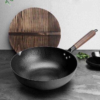 34cm Cast Iron Cauldron Wok Non-stick Skillet Wok Frying