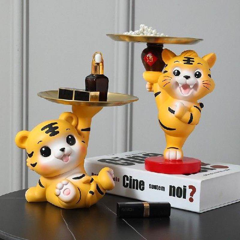 Kungfu Kawaii Cute Tiger Figurine Table Storage Tray Snack