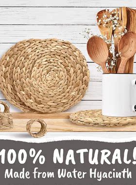 Hot Woven Placemats Set with Napkin Rings Round Table