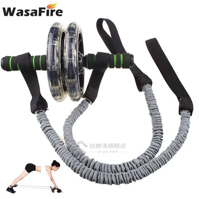 Double Wheels Ab Roller Stretch Trainer Resistance Band Exer