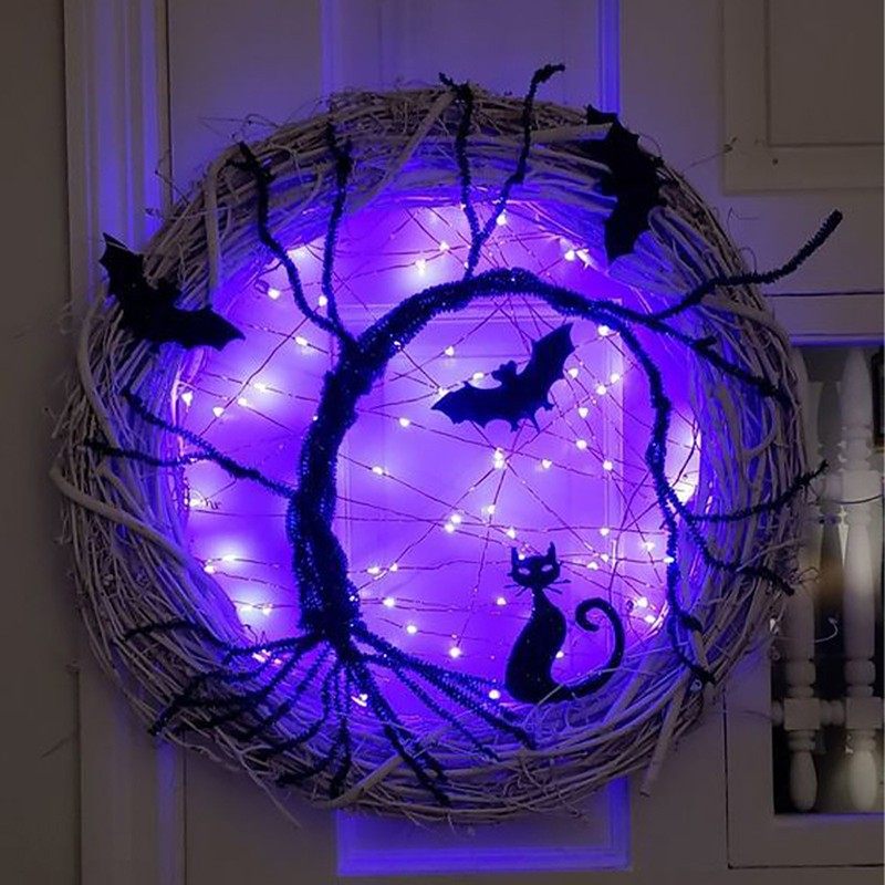 halloween wreath for front door horror party garland bat