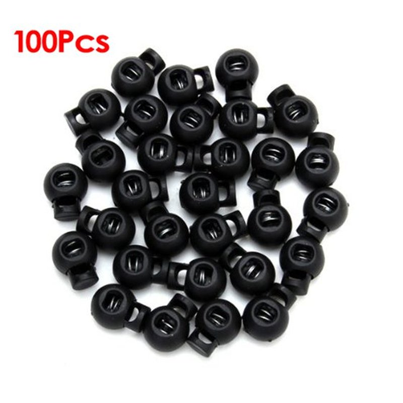 100 x Black Ball Cord Locks Toggles Round Cordlocks