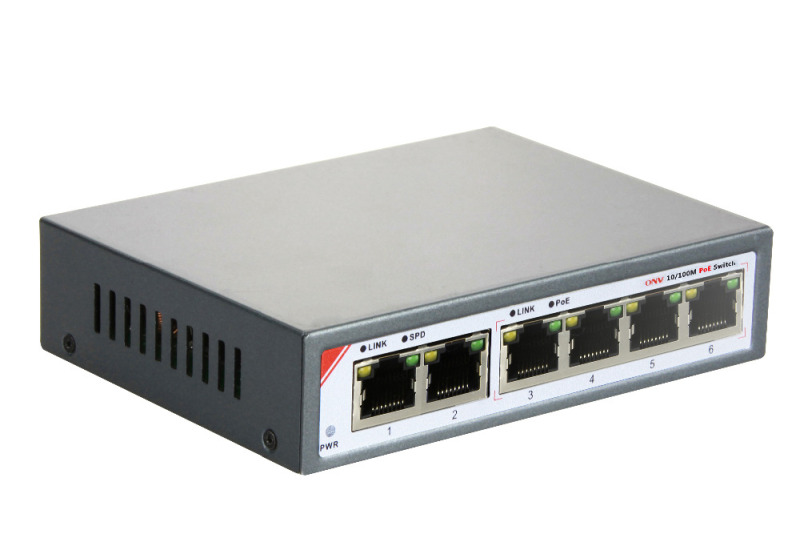 4x 10/100M PoE ports+2x 10/100M Uplink ports PoE switch