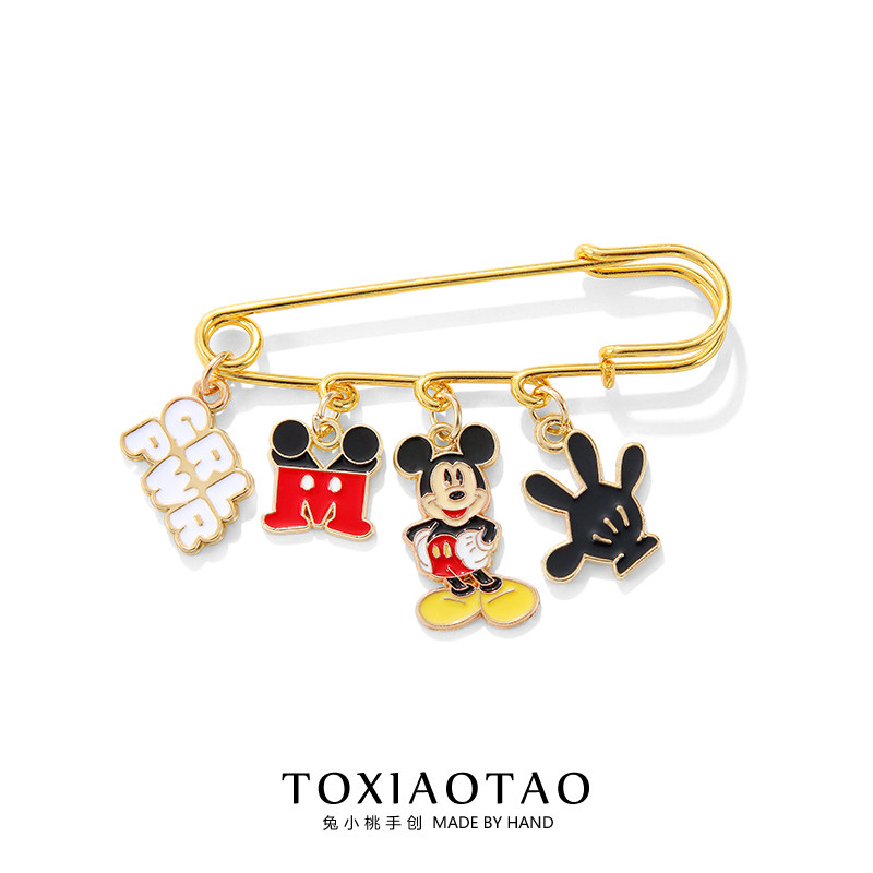 可爱卡通米奇米妮情侣大别针ins潮胸针收腰神器防走光包包配饰品