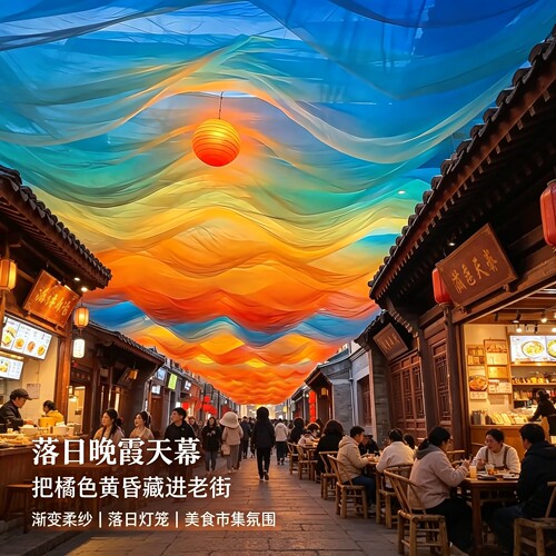 网红落日风吊顶纱幔定制