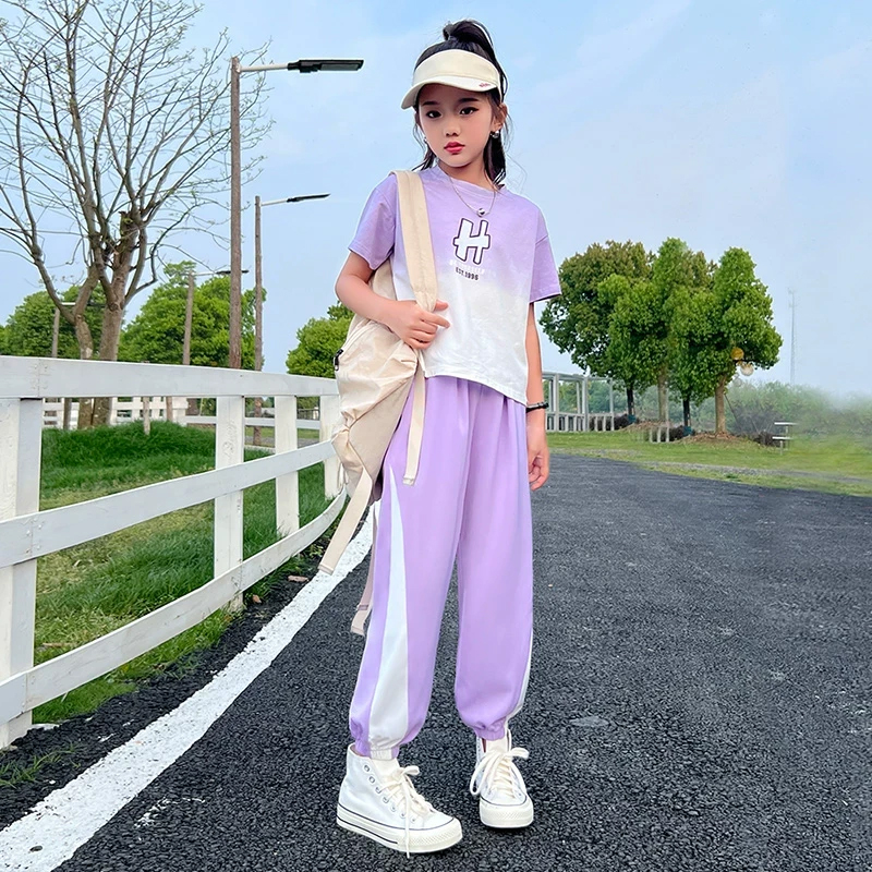 安奈儿联名女童夏装套装2025新款冰丝短袖T恤女孩洋气时髦两件套