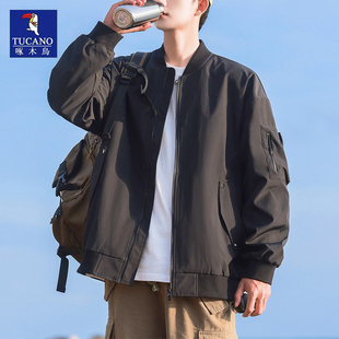 上衣服情侣款 飞行员夹克男黑色工装 宽松休闲外套 美式 啄木鸟春秋季