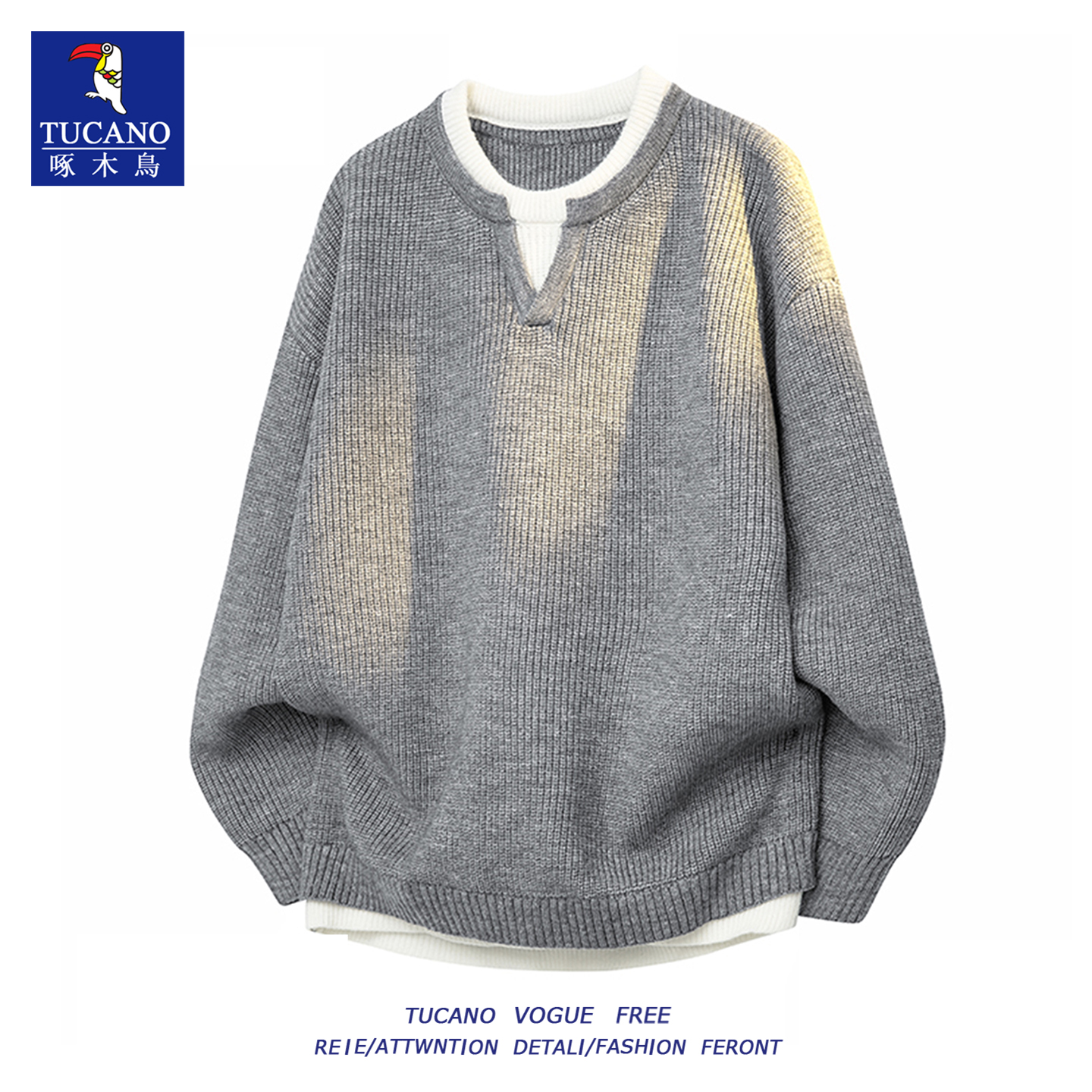 啄木鸟假两件V领毛衣男秋冬上衣
