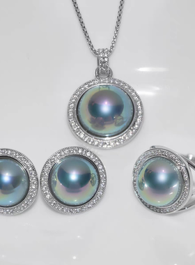 星空蓝马贝珍珠耳钉女法式复古轻奢小众高级感戒指送妈妈送爱人