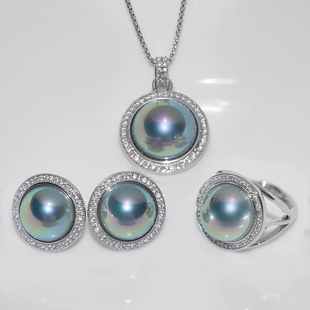 星空蓝马贝珍珠耳钉女法式复古轻奢小众高级感戒指送妈妈送爱人