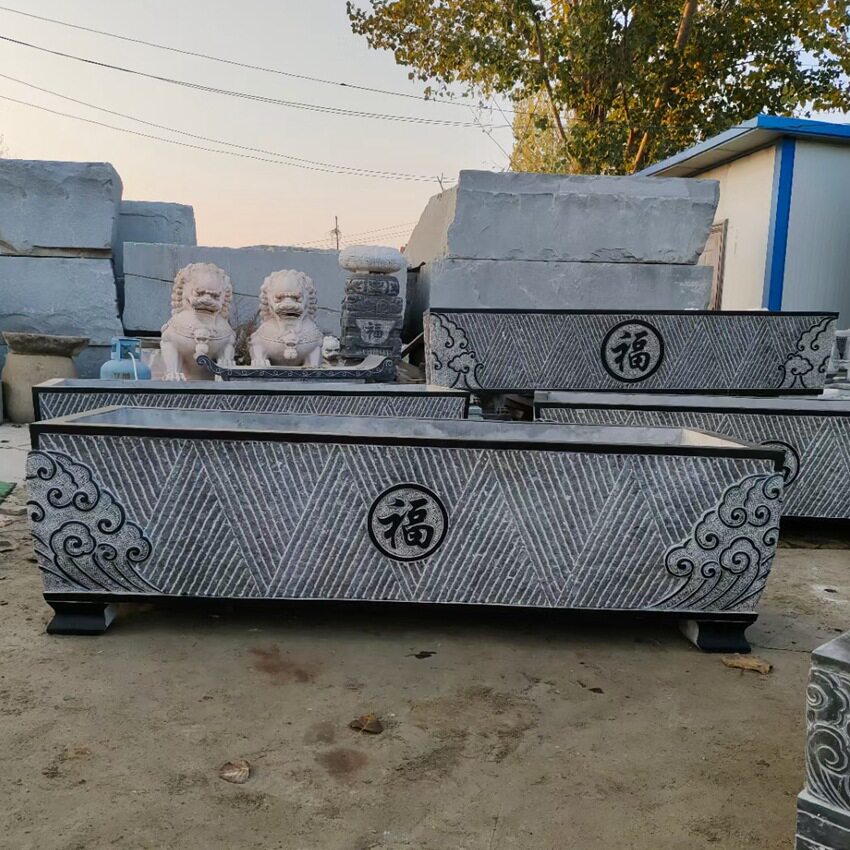 仿古青石方形荷花鱼缸聚财