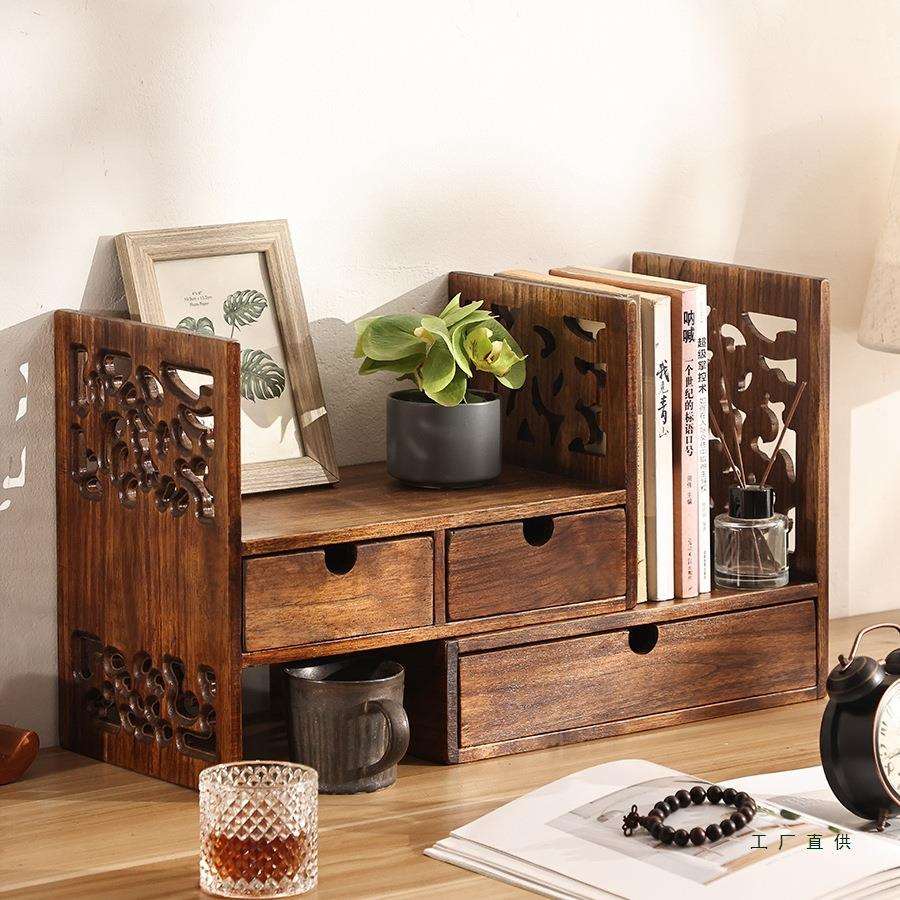 实木桌面置物架学生书桌桌上迷你小书架飘窗书柜中式复古架子
