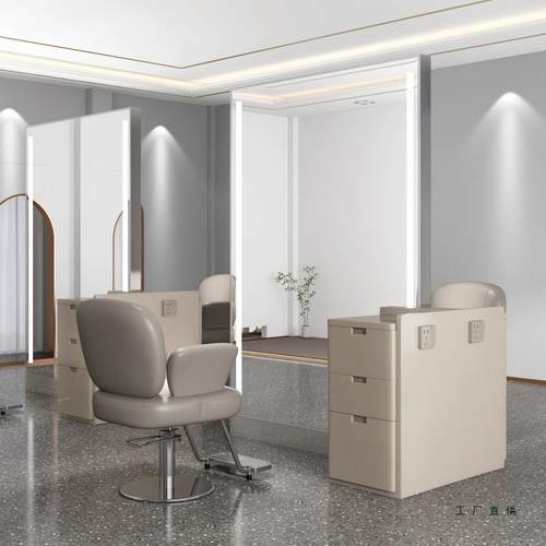 新款网红理发店镜台发廊专用美发店带灯镜不锈钢双面落地剪发镜子