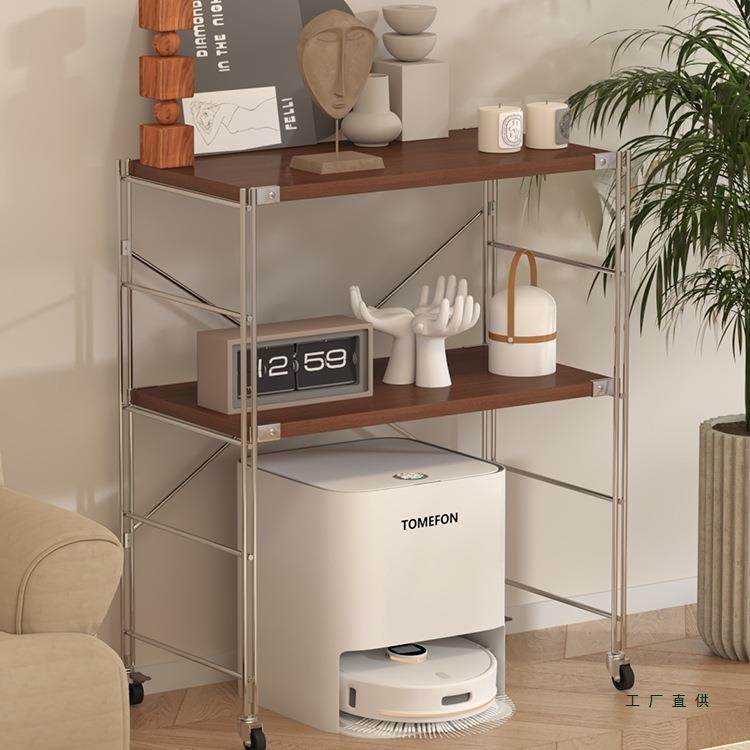 扫地机器人置物架可移动收纳展示架中古风家用储物架下空式高脚架