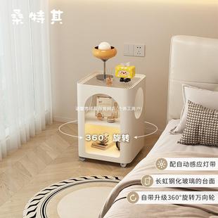 奶油风床头柜简约现代铁艺床边柜小型家用卧室床头小边几窄小桌子