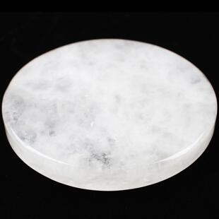 天然白水晶片原石摆件圆形底盘茶杯垫片状石头小号底座底托