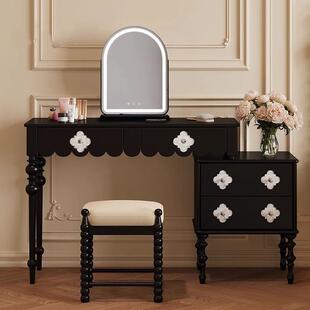 法式复古黑色梳妆台斗柜一体卧室小户型简约现代伸缩化妆桌椅组合