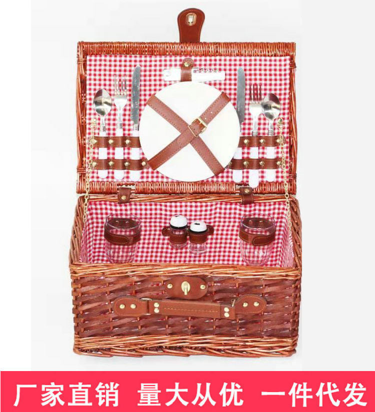 柳编野餐篮 二人组野餐篮手工野餐篮 带盖野餐篮子户外收纳篮便携