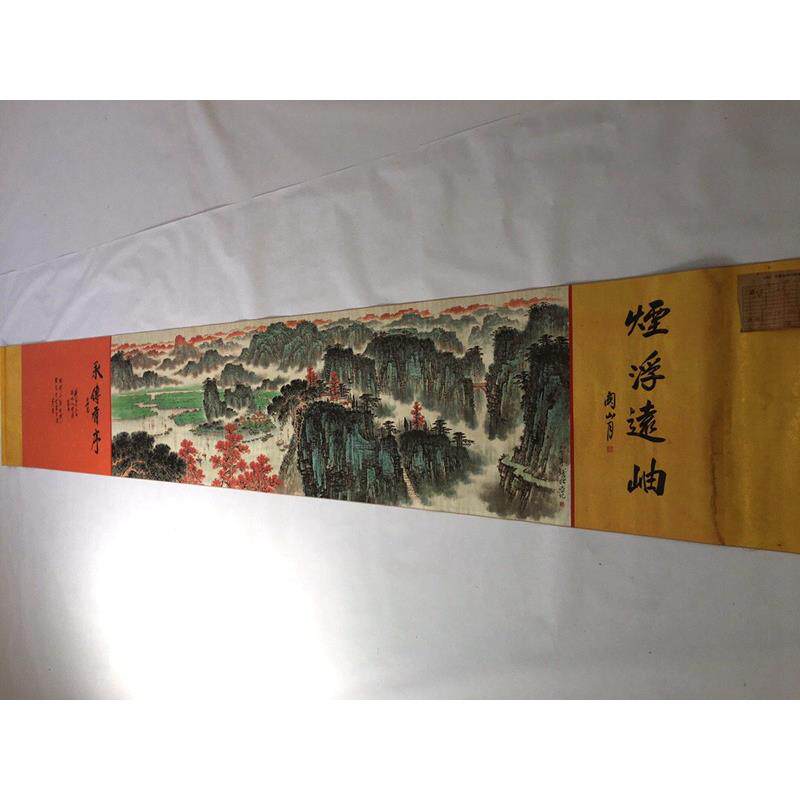 古玩横幅挂画长卷画壁画大手卷钱松喦的山水画办公室客厅装饰