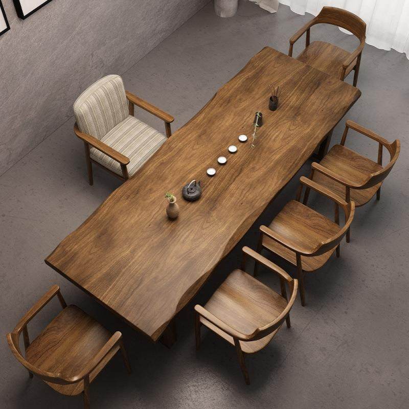 新中式实木茶桌家用泡茶桌一体原木大板桌茶台一整套办公室茶桌椅