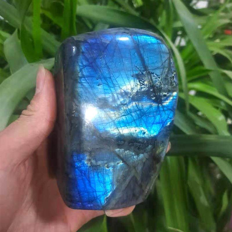 直销拉长石摆件灰月光石蓝光摆件手把玩原石矿石家居装饰