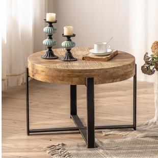 小圆桌实木轻奢边几沙发边角几美式民宿圆形洽谈桌简约做旧小茶几