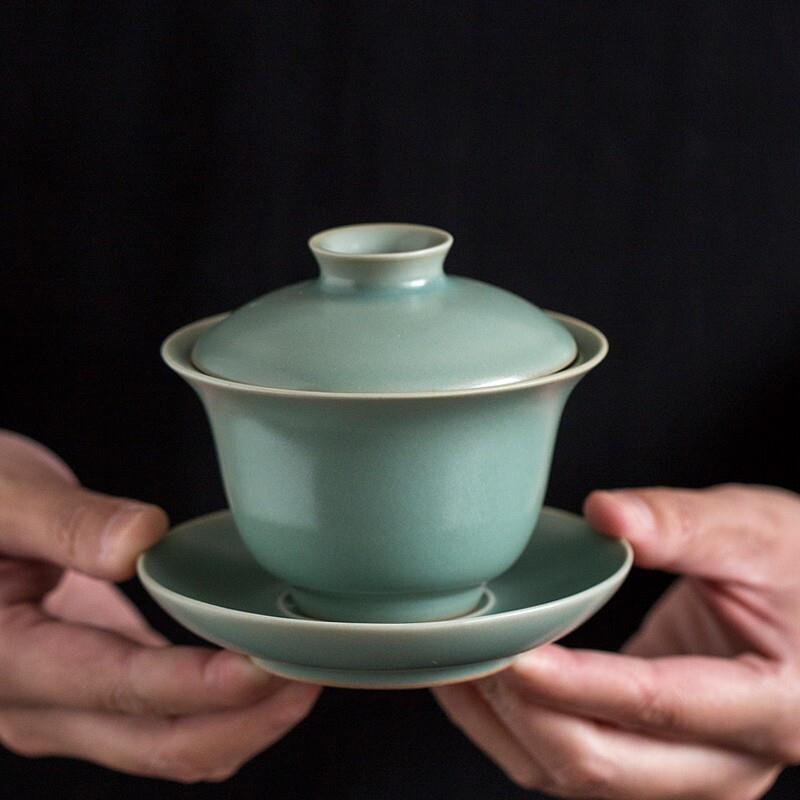 苏士林大师高档汝窑盖碗茶杯单个三才碗杯泡茶碗冰裂开片中式复古