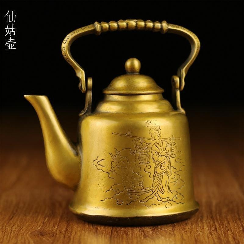 纯铜包邮铜器复古老式宫延铜壶纯铜提粱壶古玩收藏摆件仙姑壶