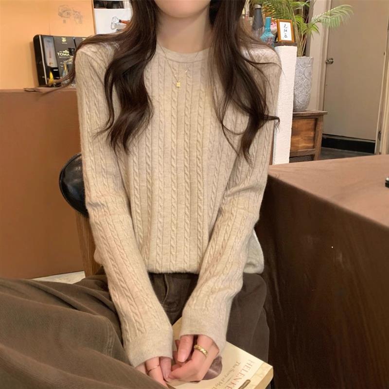 麻花毛衣打底衫女2025春秋新款慵懒风宽松针织衫秋季长袖内搭上衣