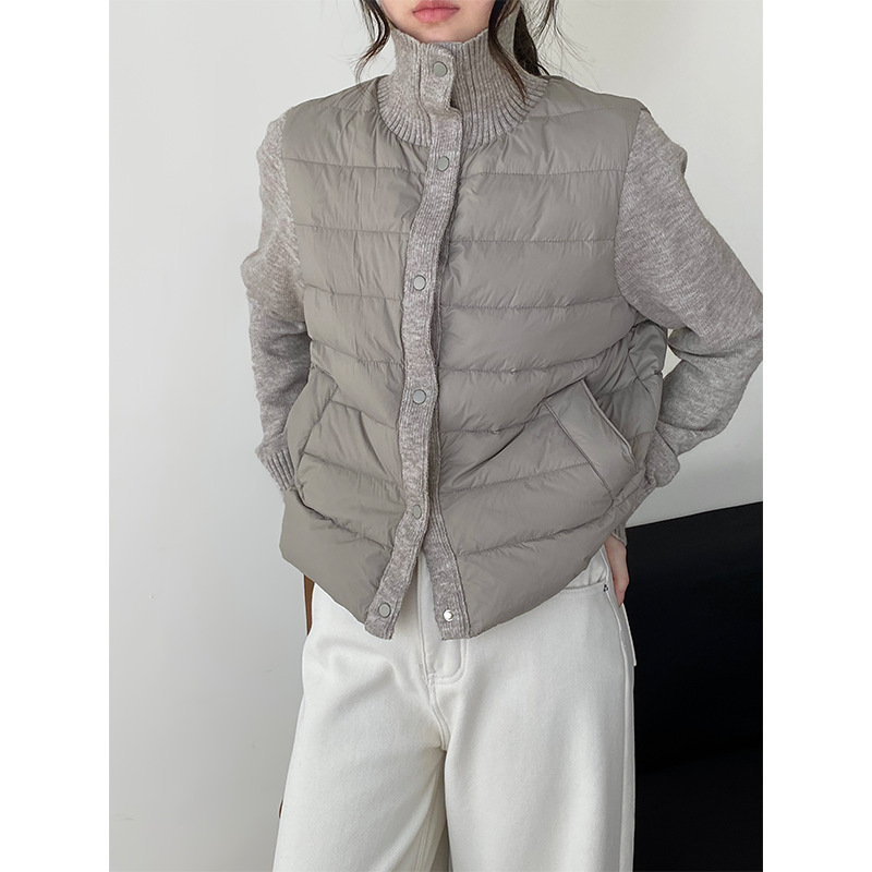 那末 贴身暖炉立领羽绒服女针织拼接假两件90白鸭绒外套上衣2368