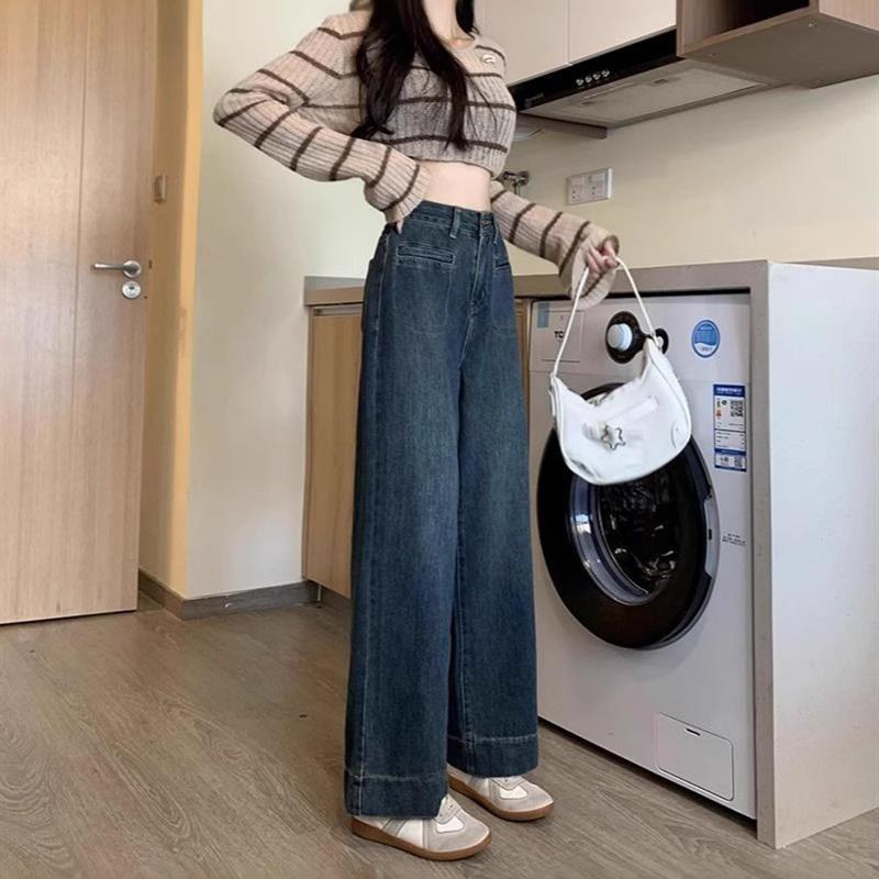 阔腿牛仔裤女秋季2025新款小个子慵懒高腰复古宽松直筒裤子秋冬款