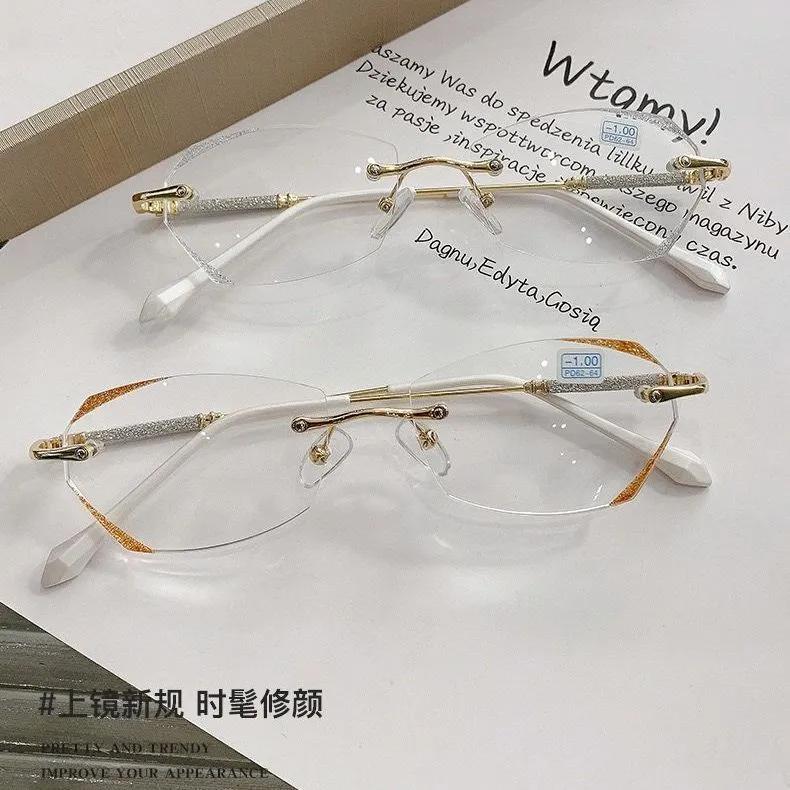 钻石无框切边老花镜女中老年防蓝光年轻时尚超轻高清老人老光眼镜