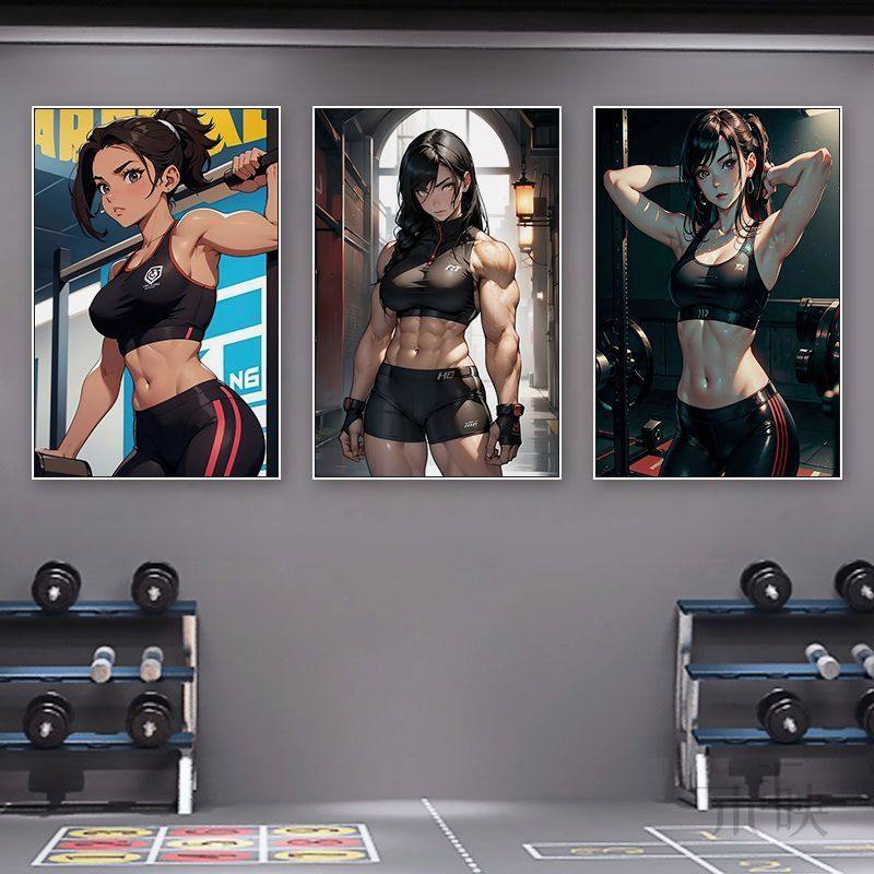 健身房二次元美女挂画瘦身塑形私教俱乐部励志装饰画动漫运动壁画,家居饰品,现代装饰画,淘宝优惠券,粉丝福利购,淘宝优惠卷