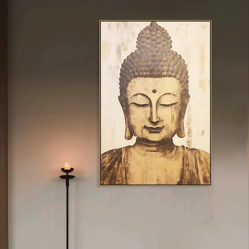 佛像禅意挂画书房茶室阿弥陀佛装饰画客厅玄关释迦牟尼中式壁画