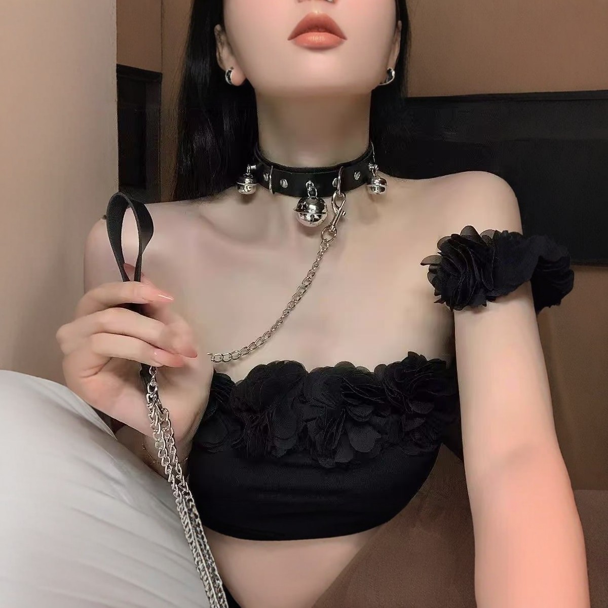 项圈男m牵引绳狗链m女性感风情侣情调调教狗链男项圈女小狗铃铛