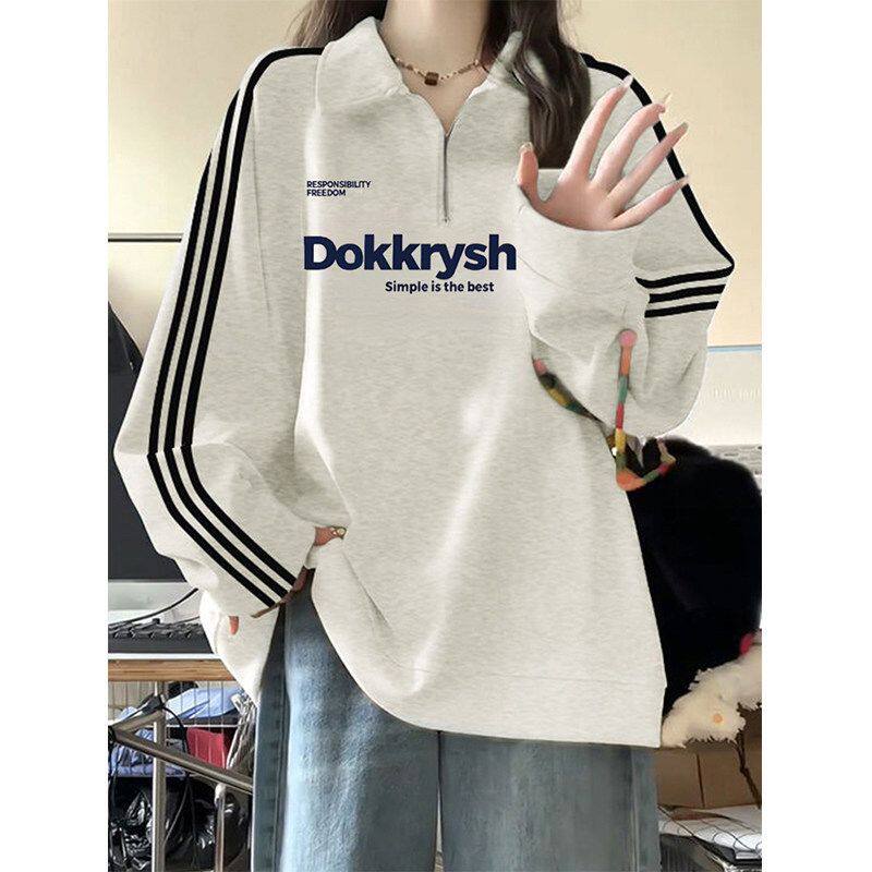 美式高街半拉链polo衫卫衣外套女款2026春秋宽松情侣长袖薄款上衣