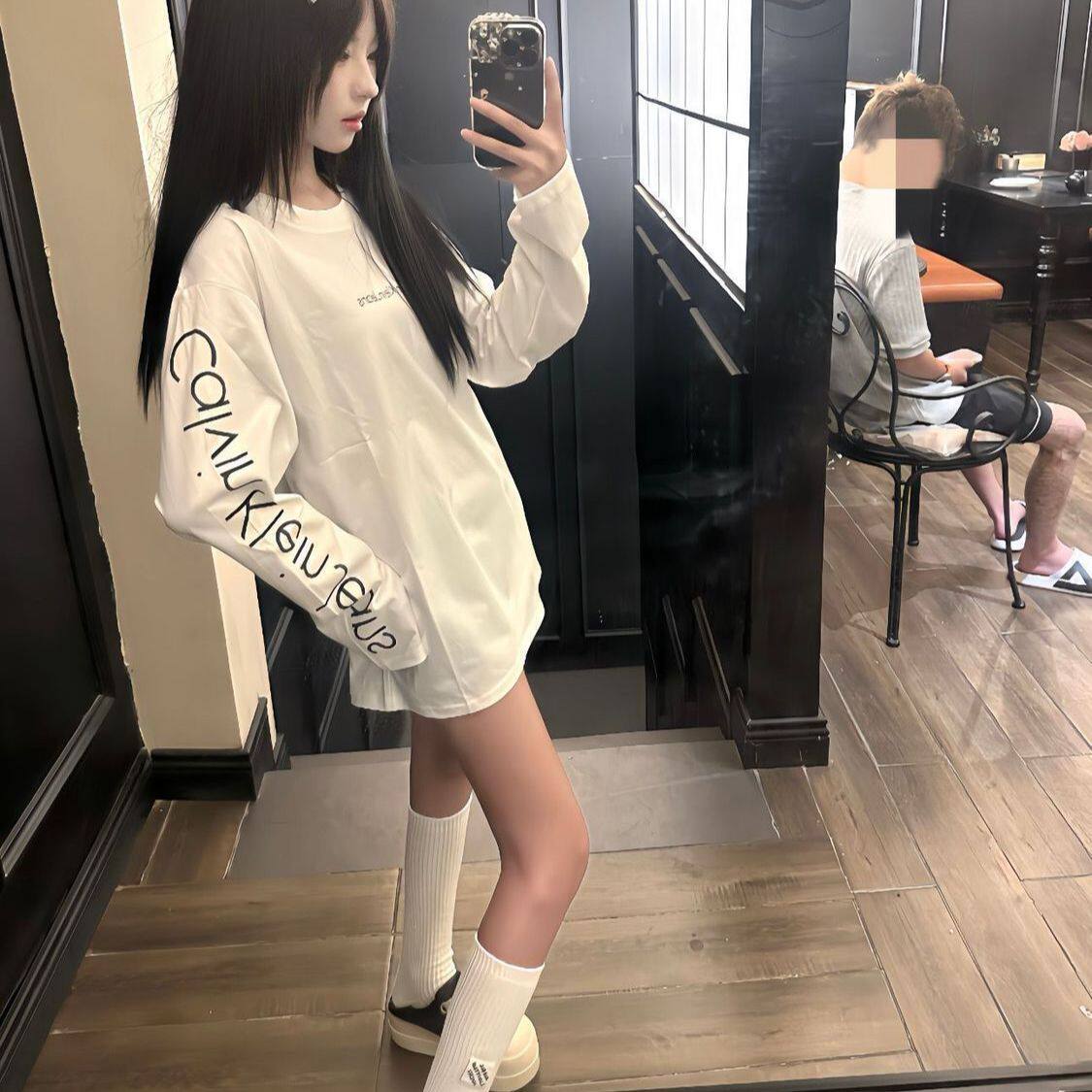 胖mm美式复古字母大码长袖t恤女春秋2025新款设计感圆领打底上衣