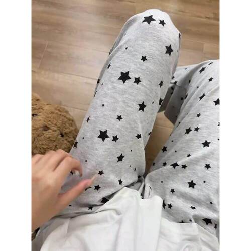 星星糯米裤遛弯裤子睡裤春夏宽松bf慵懒风休闲阔腿裤垂感毛巾裤子