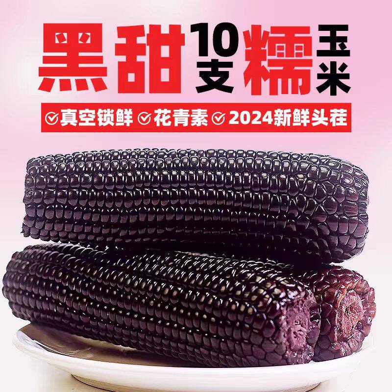 新10根大棒东北新黑糯玉米新鲜现摘真空装包甜糯黏黑玉米代餐包邮