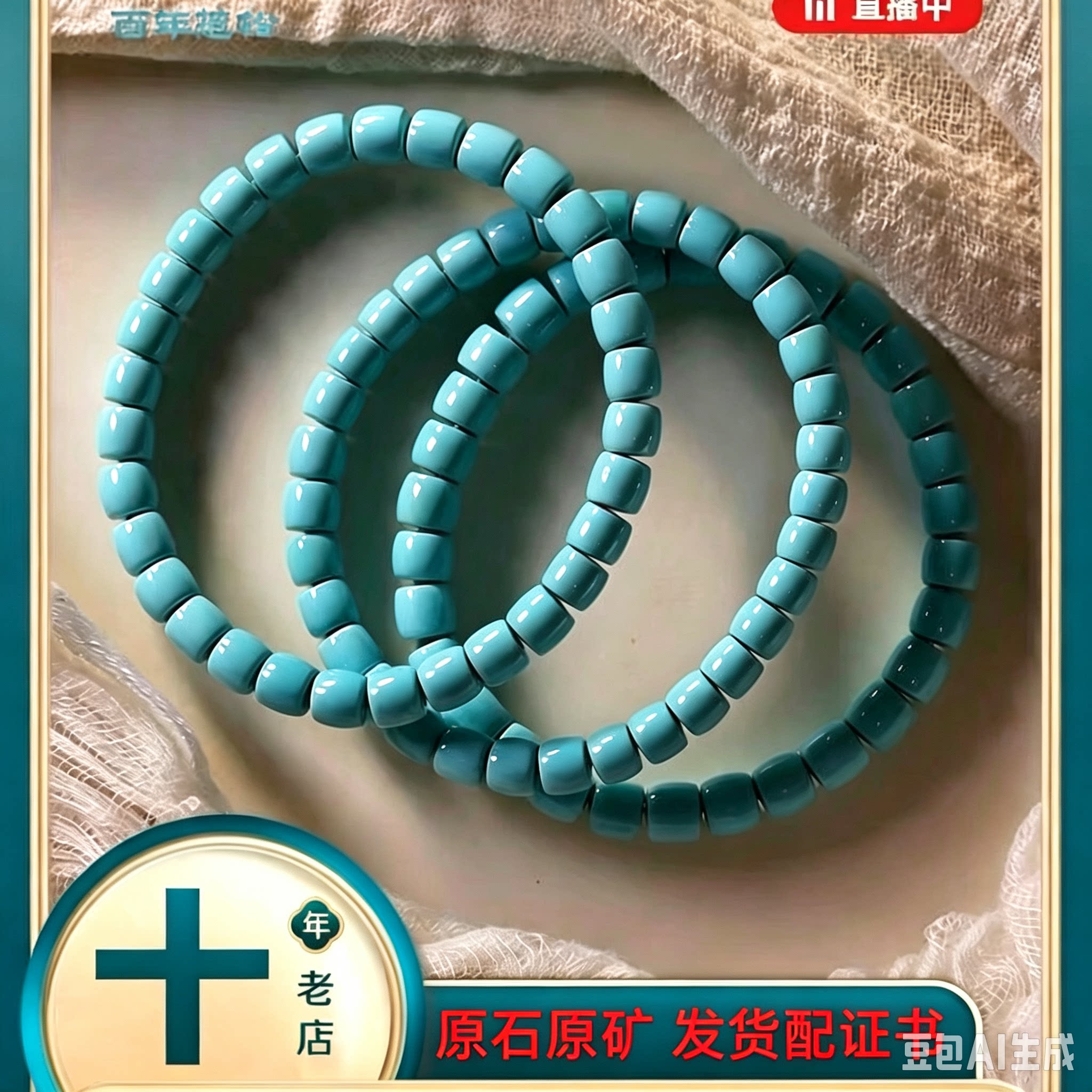 湖北原矿高瓷绿松石老型桶珠手串男女款天然手链配饰发货配证书