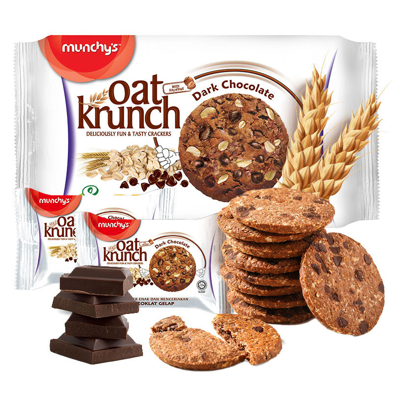 马奇新新Munchy's黑巧克力豆味燕麦饼干 208g粗粮代餐早餐饱腹