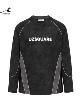 UZSQUARE 未限 黑色/天空蓝 春季蜡染卫衣