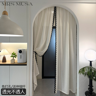 高档法式风棉麻门帘卧室透光不透人防隐私帘玄关隔断帘书房装饰帘
