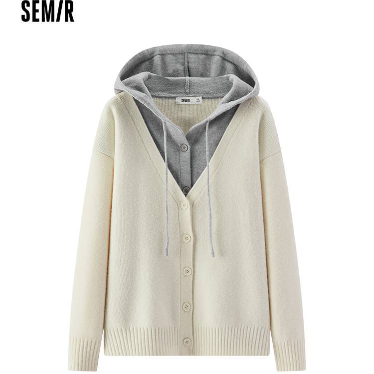 森马开衫女冬季女款宽松假两件连帽毛衫商场同款女装107725106001