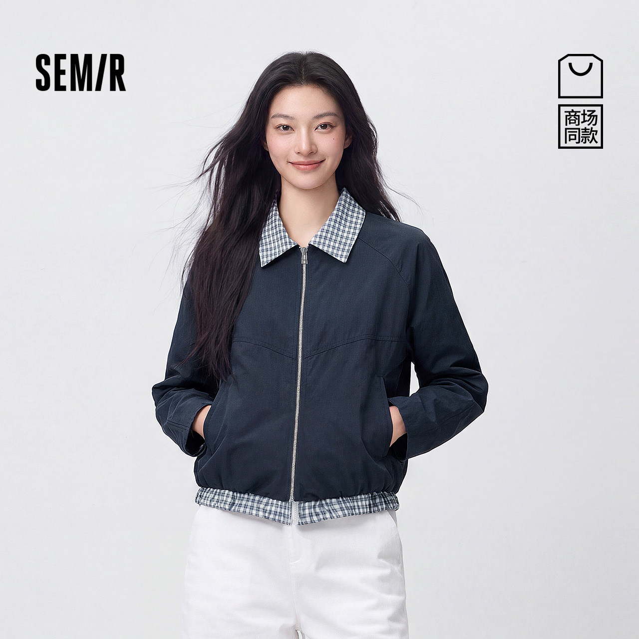 森马oversize格纹假两件外套女
