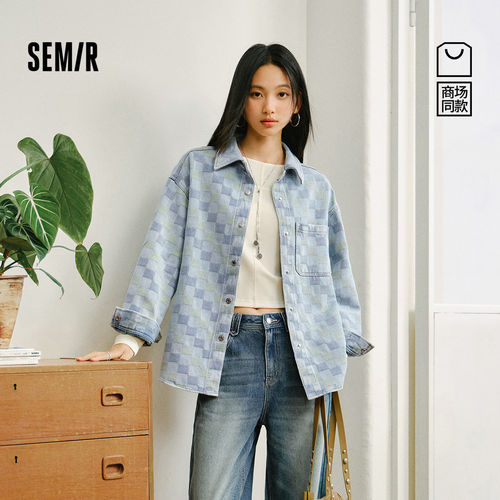 森马牛仔衬衫女春中长款潮流上衣