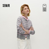 女春短款 条纹假两件2026新款 商场同款 森马针织开衫 复古森柔毛衫