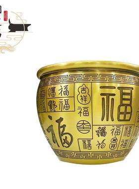 百福缸铜缸福黄铜米缸黄铜工艺品家居客厅办公室装饰中式摆件
